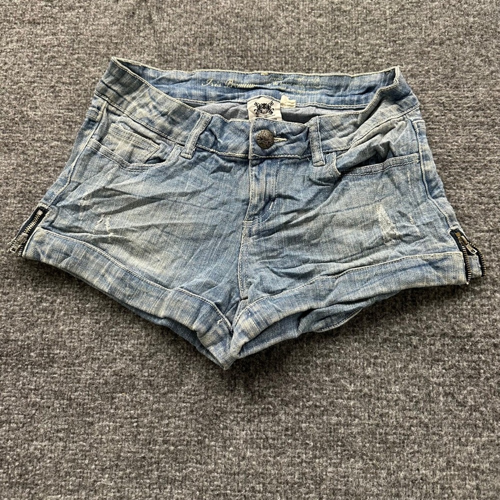Iris Jeans Shorts Womens Size L Blue Denim Side Zip Distressed Casual Summer